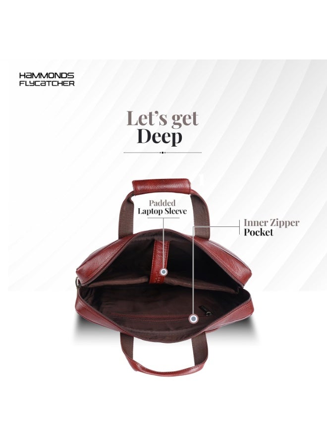 HAMMONDS FLYCATCHER Genuine Leather Laptop Bag Premium Office Bag with Adjustable Strap and Multiple Compartments-LB102 BRN - Image 4